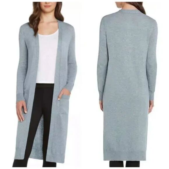 MATTY M Duster Open Front Knit Cardigan Sweater Size XL Heather Denim Blue NWT - Picture 1 of 9